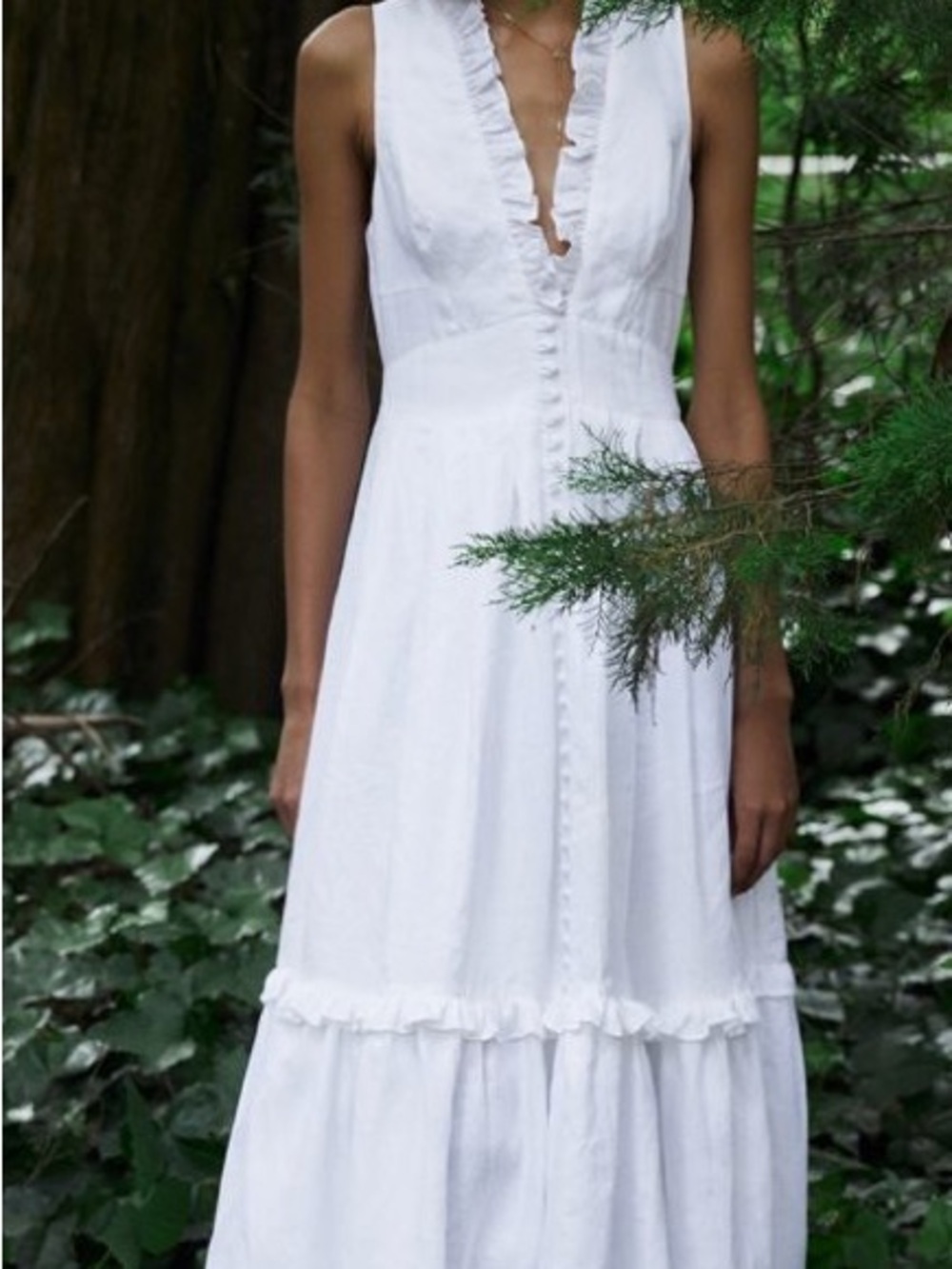 Joslin linen maxi dress with tie back and beautiful buttons